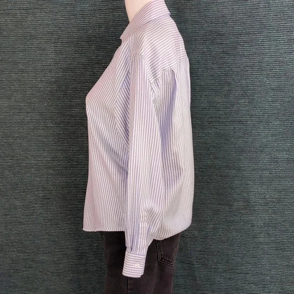 Talbot's 100% Cotton Wrinkle Resistant Blue & White Striped Blouse Vintage 90s - Picture 3 of 9